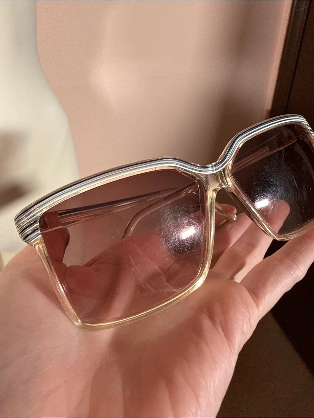Vintage 1970's Blue white Clear plastic Oversized Grandma Sunglasses